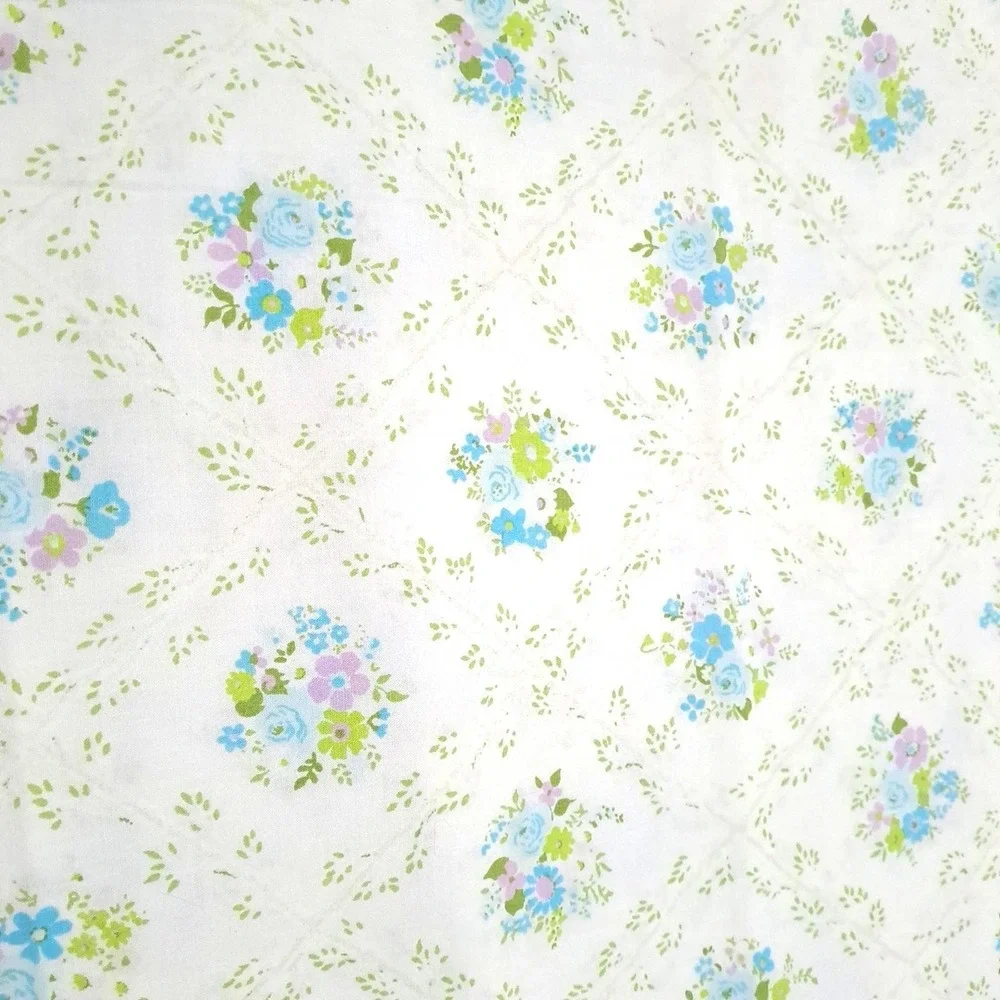 Cannon Monticello Flat Bed Sheet Twin White Blue Floral Vintage No Iron Muslin